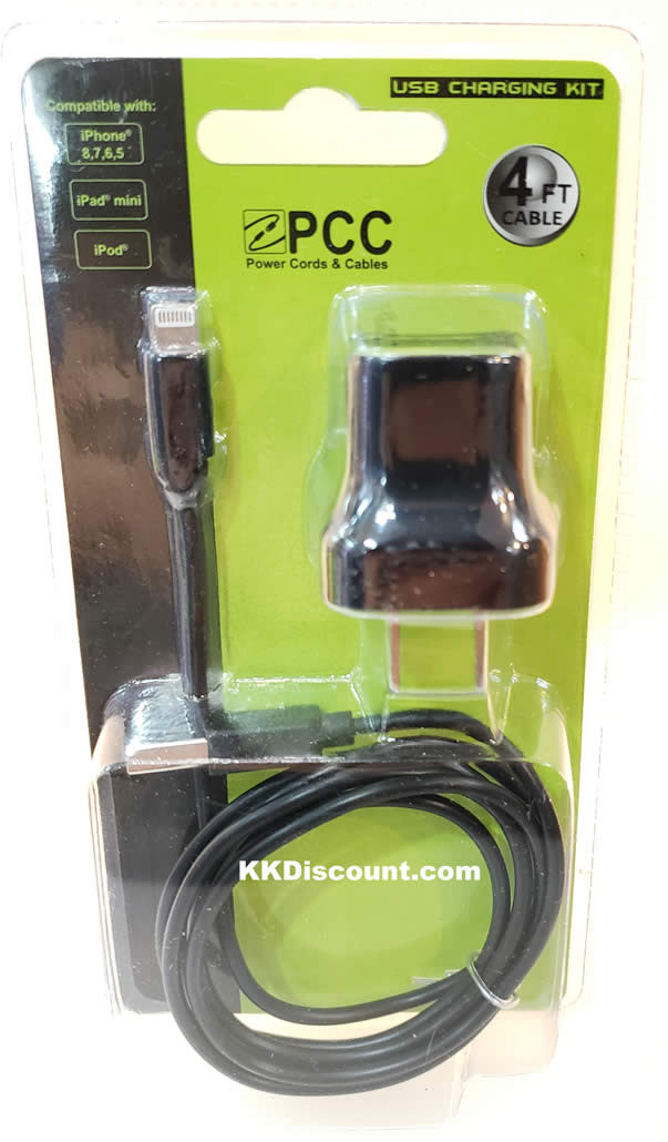 rulletrappe Skru ned supplere PCC Iphone Ipad Mini Ipod 4FT Lightning USB Cable with AC Charger - K. K.  Discount Store