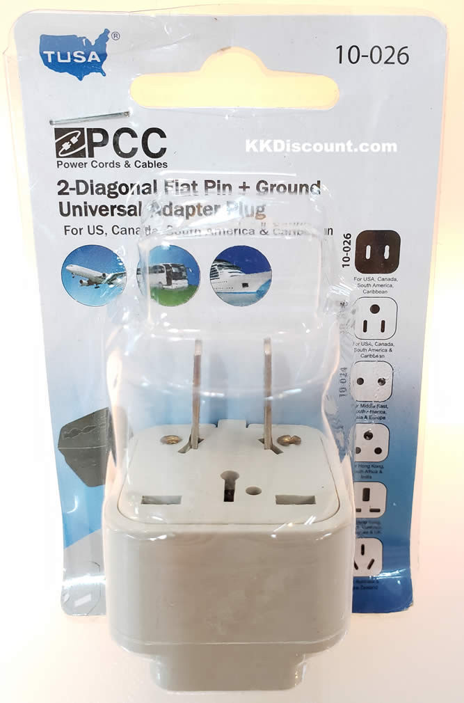 2 Diagonal Flat Pin Ground Universal Adapter Plug - K. K. Discount Store