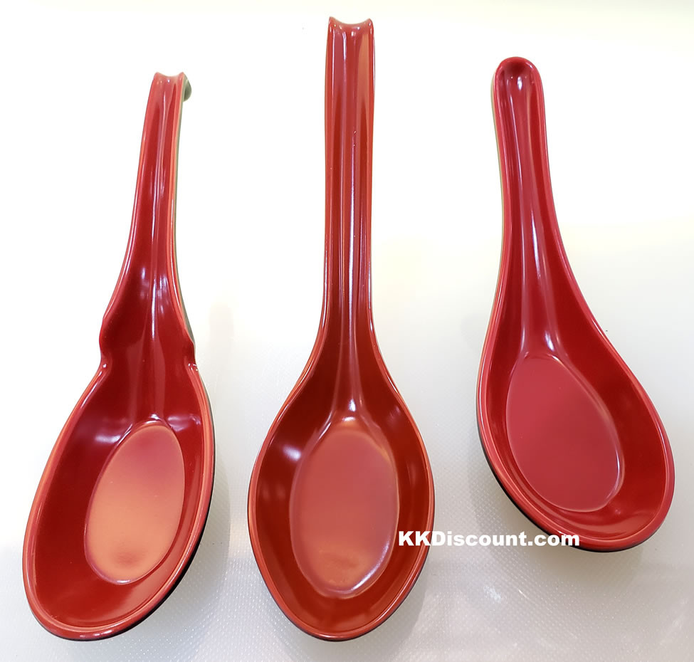 Red and Black Melamine Japanese Long Handle Spoons for Ramen