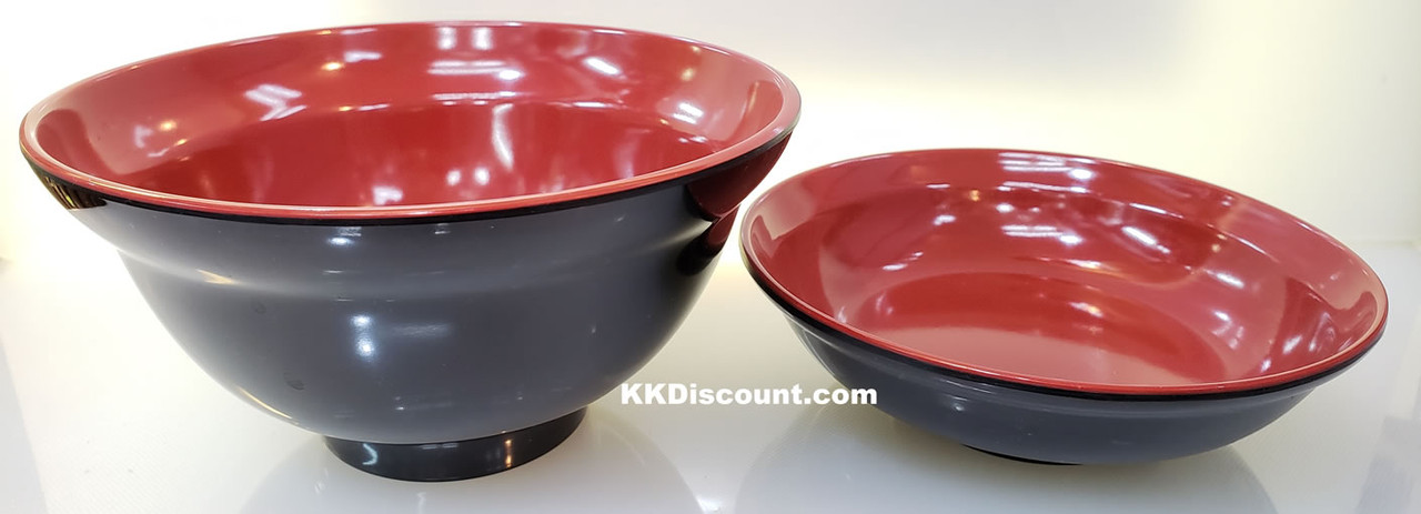 Japanese Rice and Soup Bowls With Lid, All Black, Melamine H