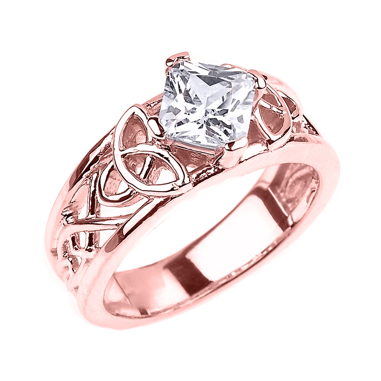 Rose Gold Celtic Knot Princess Cut CZ Engagement Ring Rose Gold Celtic Knot Princess Cut CZ Engagement Ring