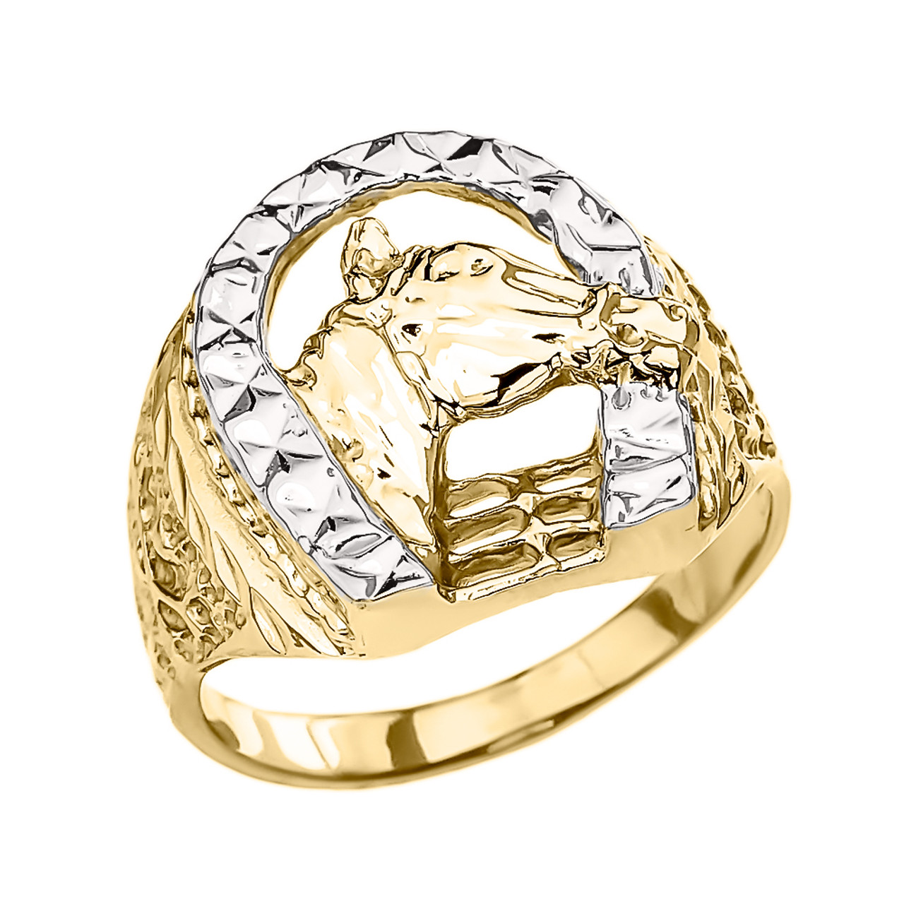 Yellow Gold Horseshoe with Horse Head Ring