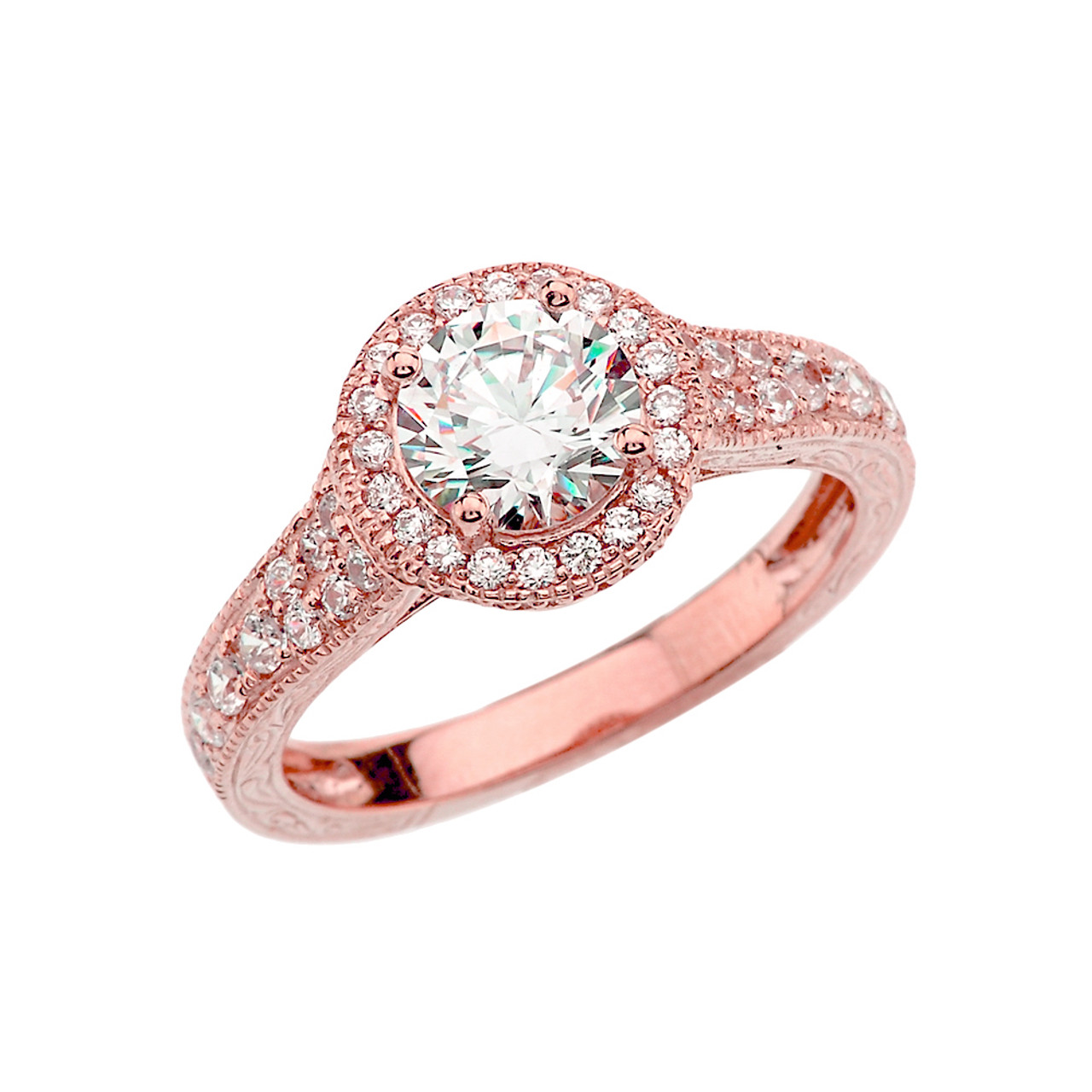 Rose Gold Art Deco Engagement Anniversary Ring With Cubic Rose Gold Art Deco Engagement Anniversary Ring With Cubic
