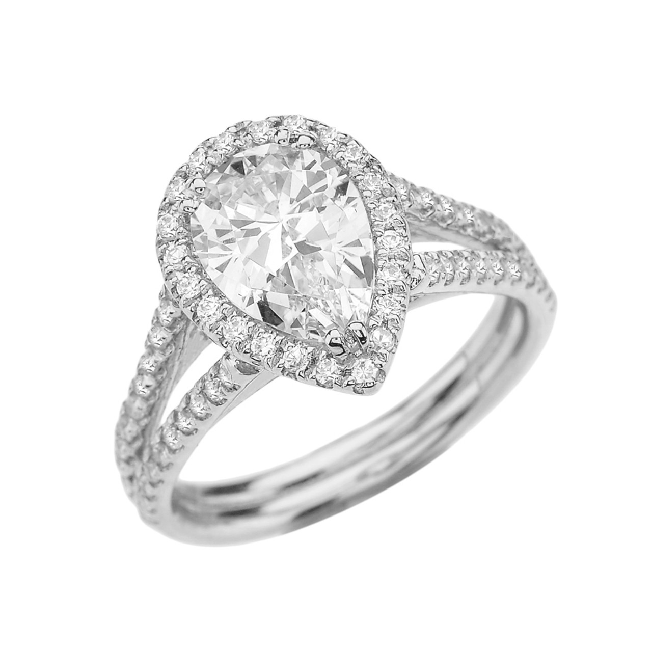  White  Gold  Diamond Halo Pear Shape  Bridal  Ring 