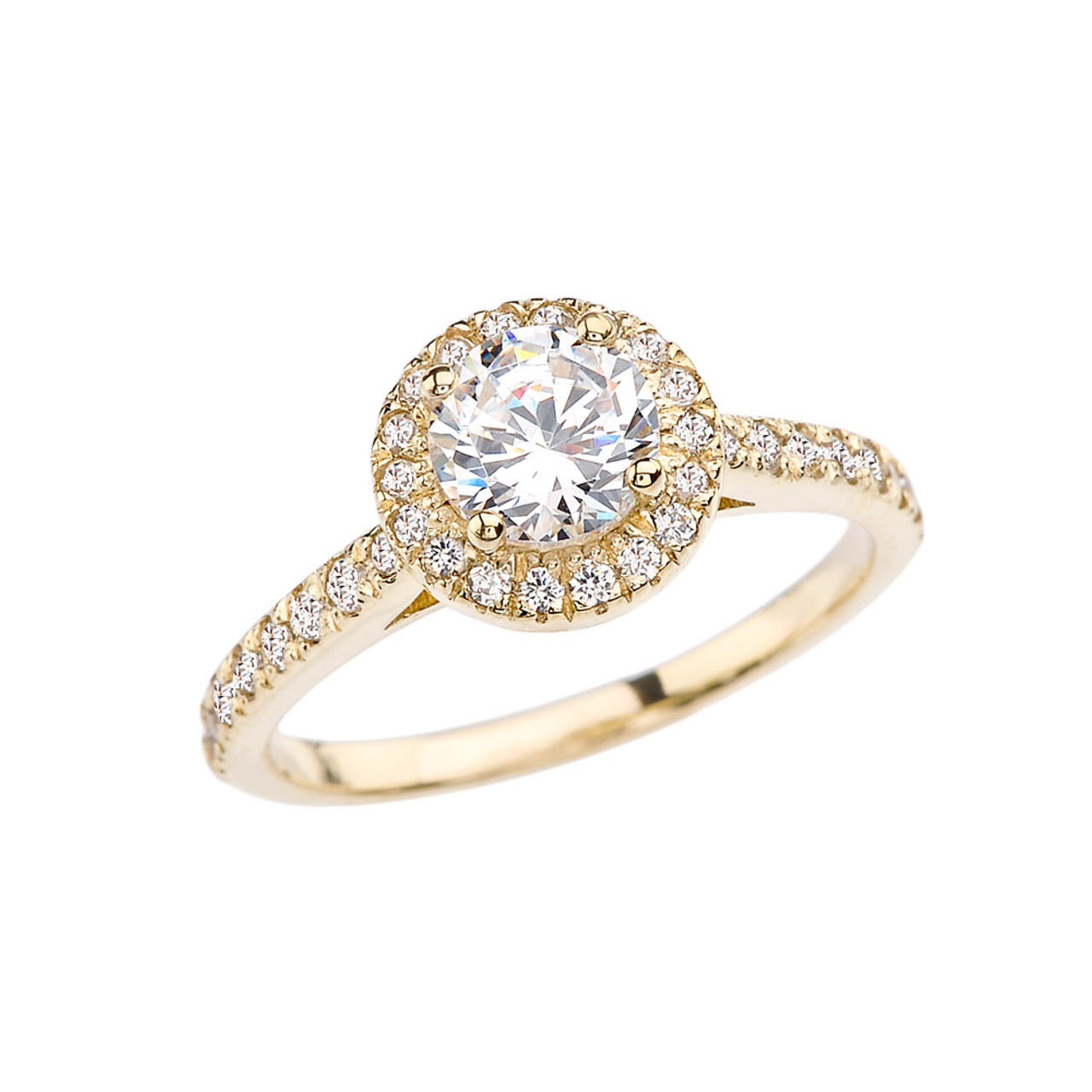 Yellow Gold Halo Engagementproposal Ring With Cubic Zirconia 5551