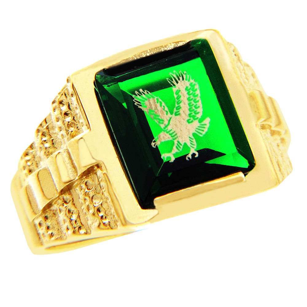 Men's Gold Rings The Green Stone and Gold Eagle Ring