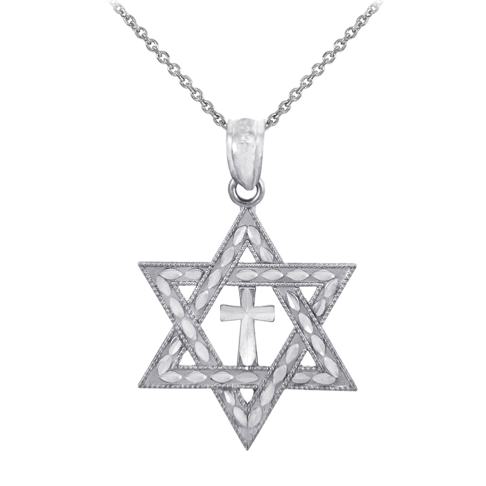 Jewish Charm Silver Star Cross of David