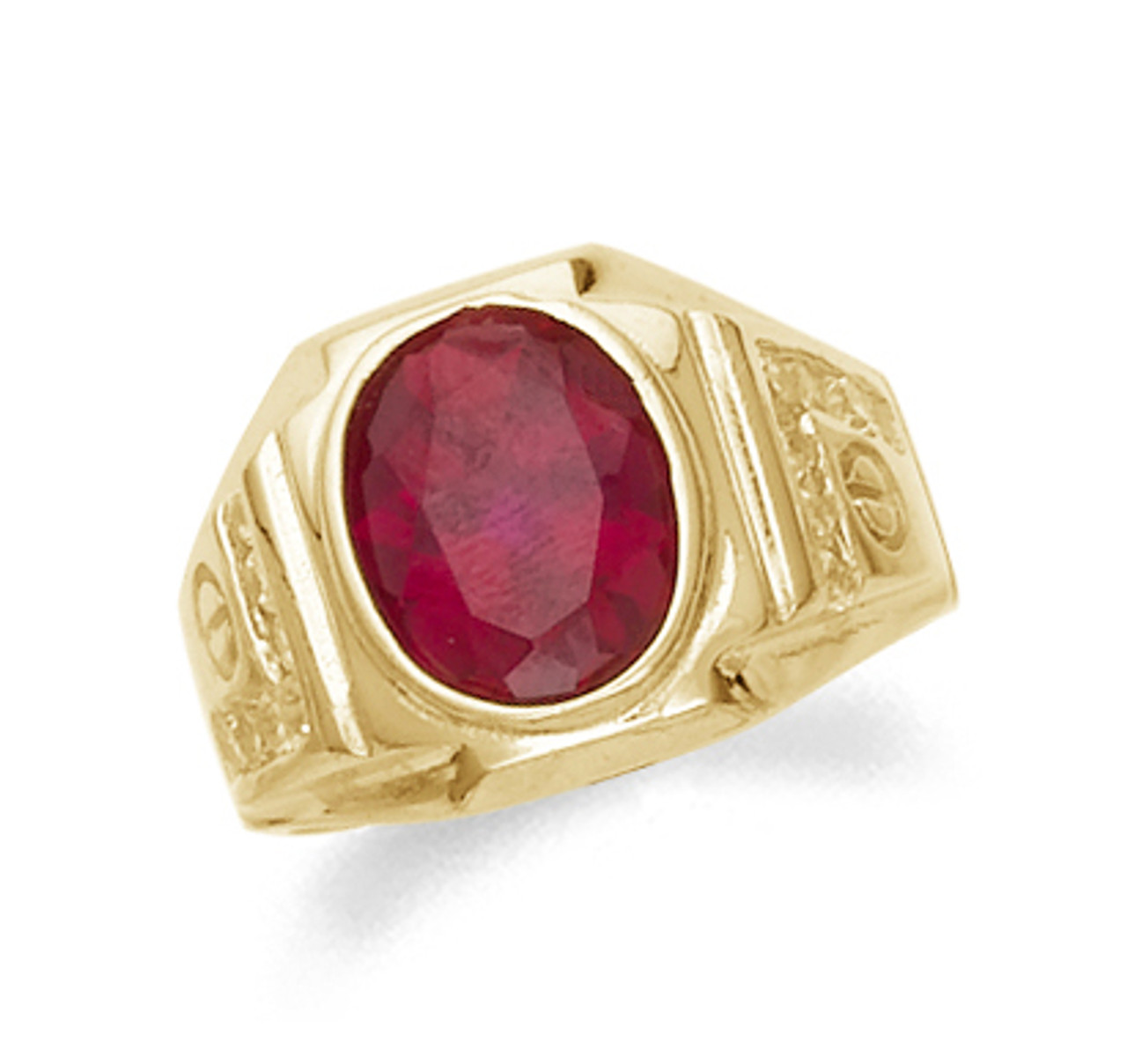 Mens Gold Synthetic Ruby Ring | 10k Gold Mens Synthetic Ruby Ring | Mens 14k Gold Synthetic Ruby ...