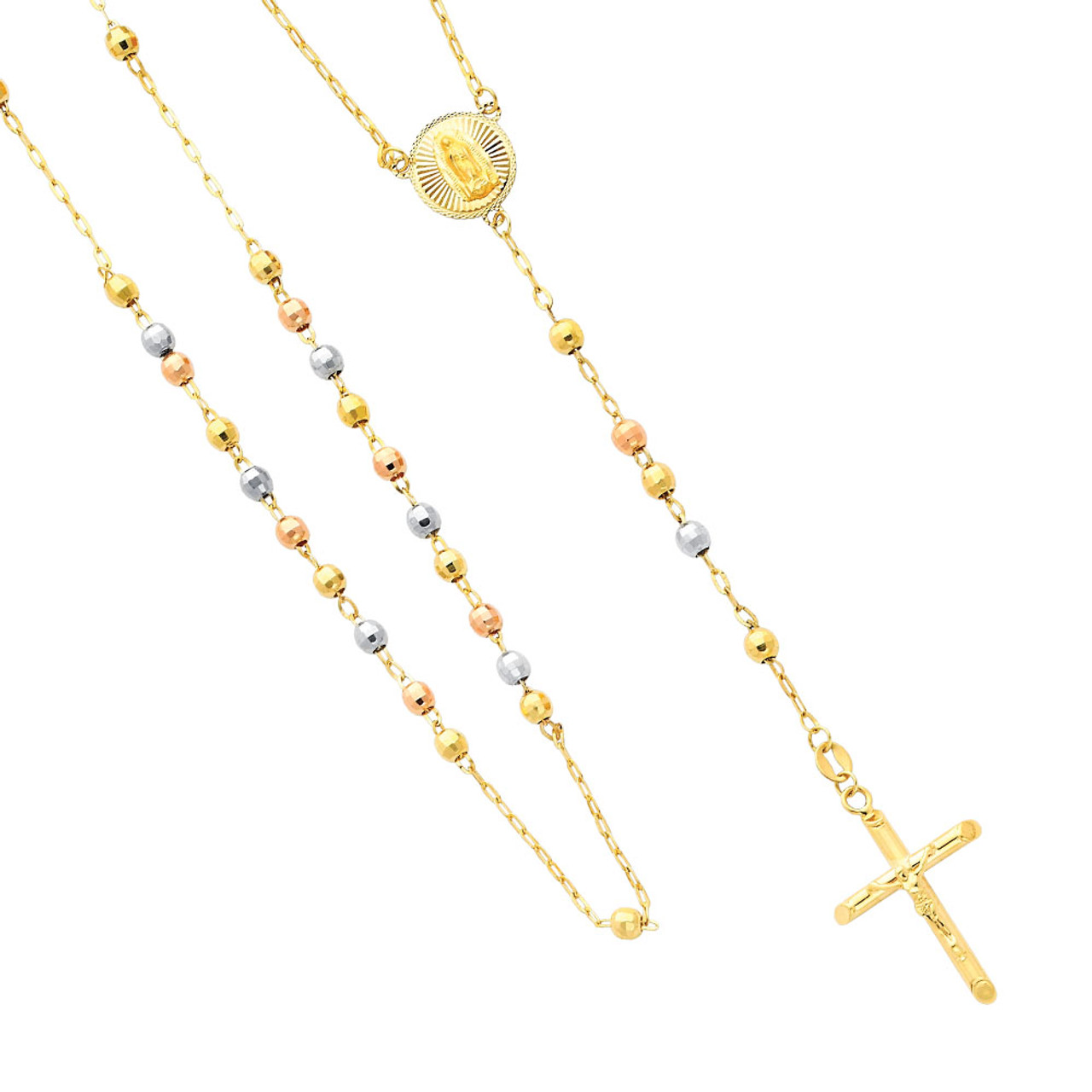 14K Tri-Color Gold Rosary Necklace - The Madonna