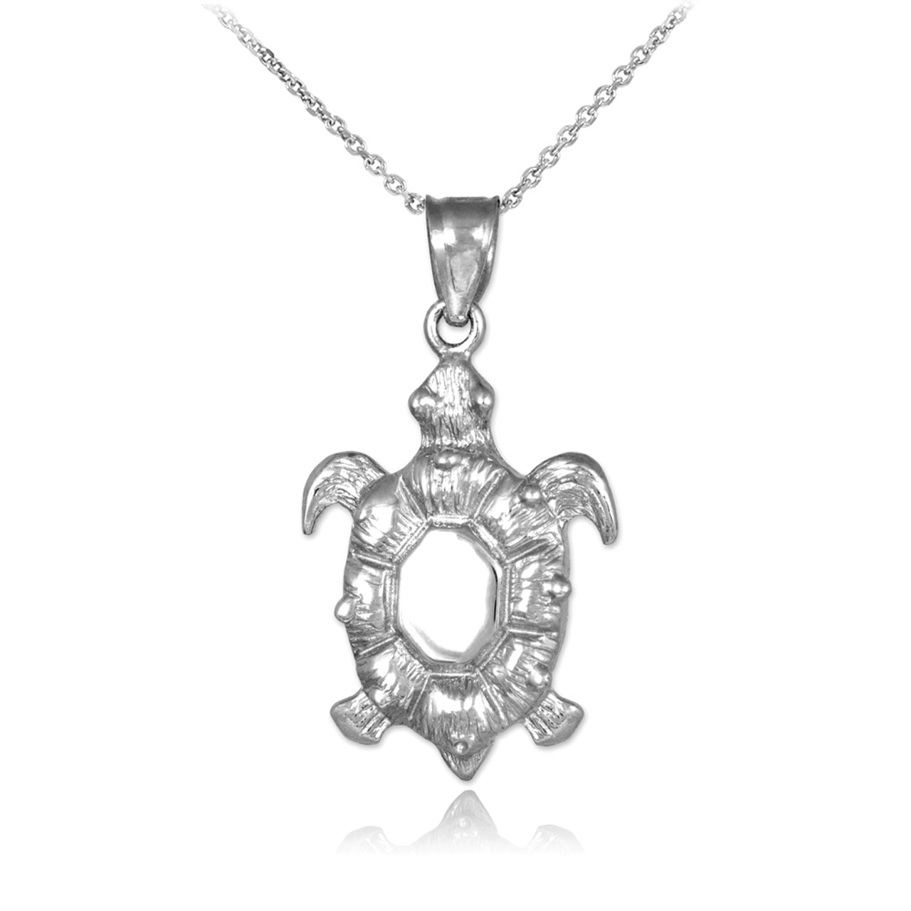 White Gold Sea Turtle Pendant