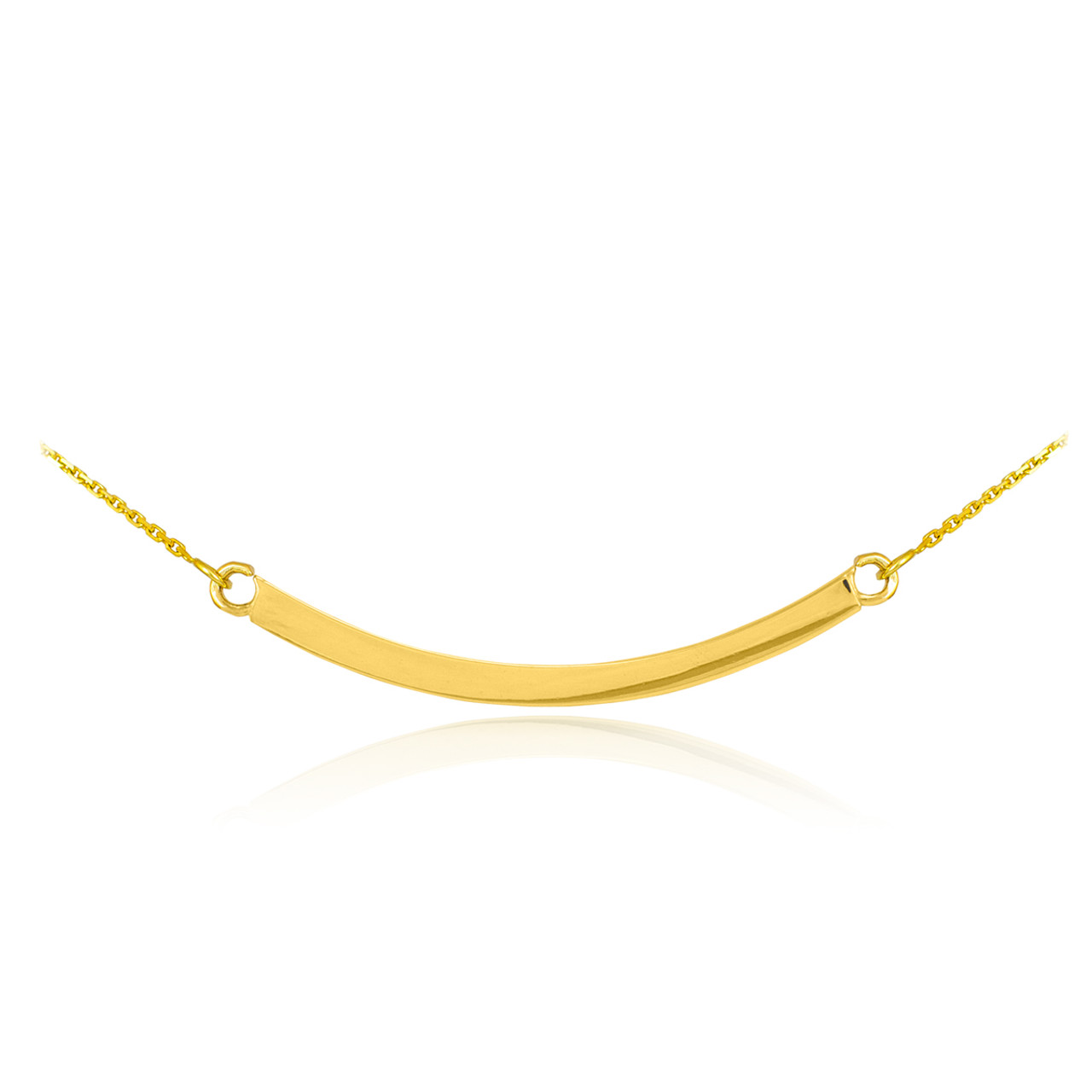 14K Solid Gold Curved Bar Necklace