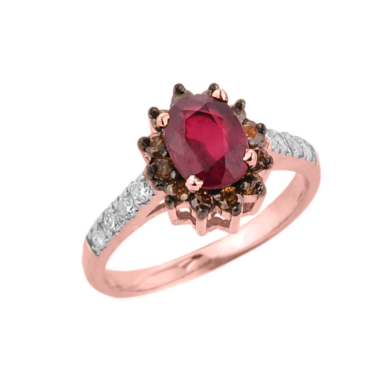 14k Rose Gold Ruby and Diamond Ladies Ring