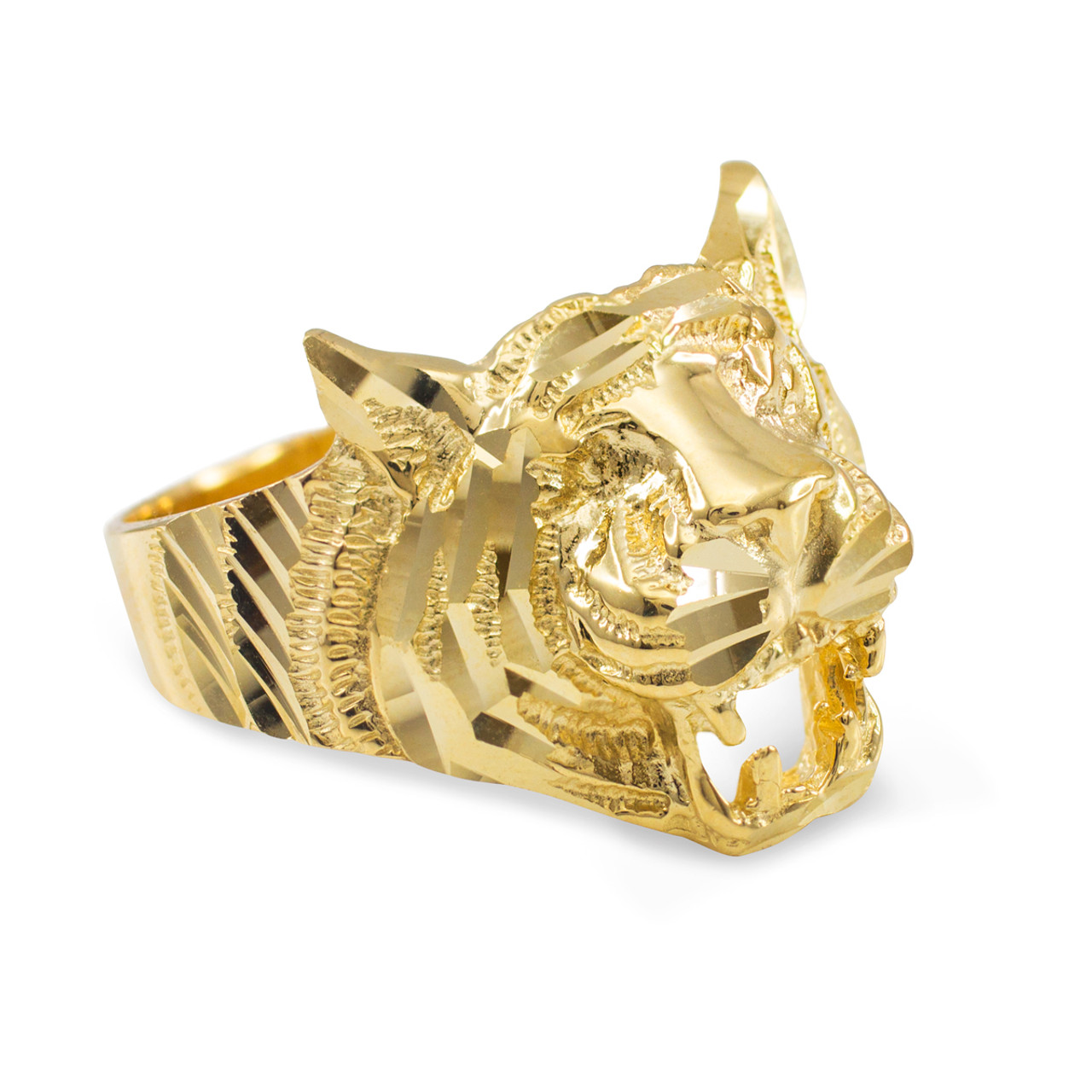 Unisex Gold Diamond Cut Tiger Ring Tiger Rings