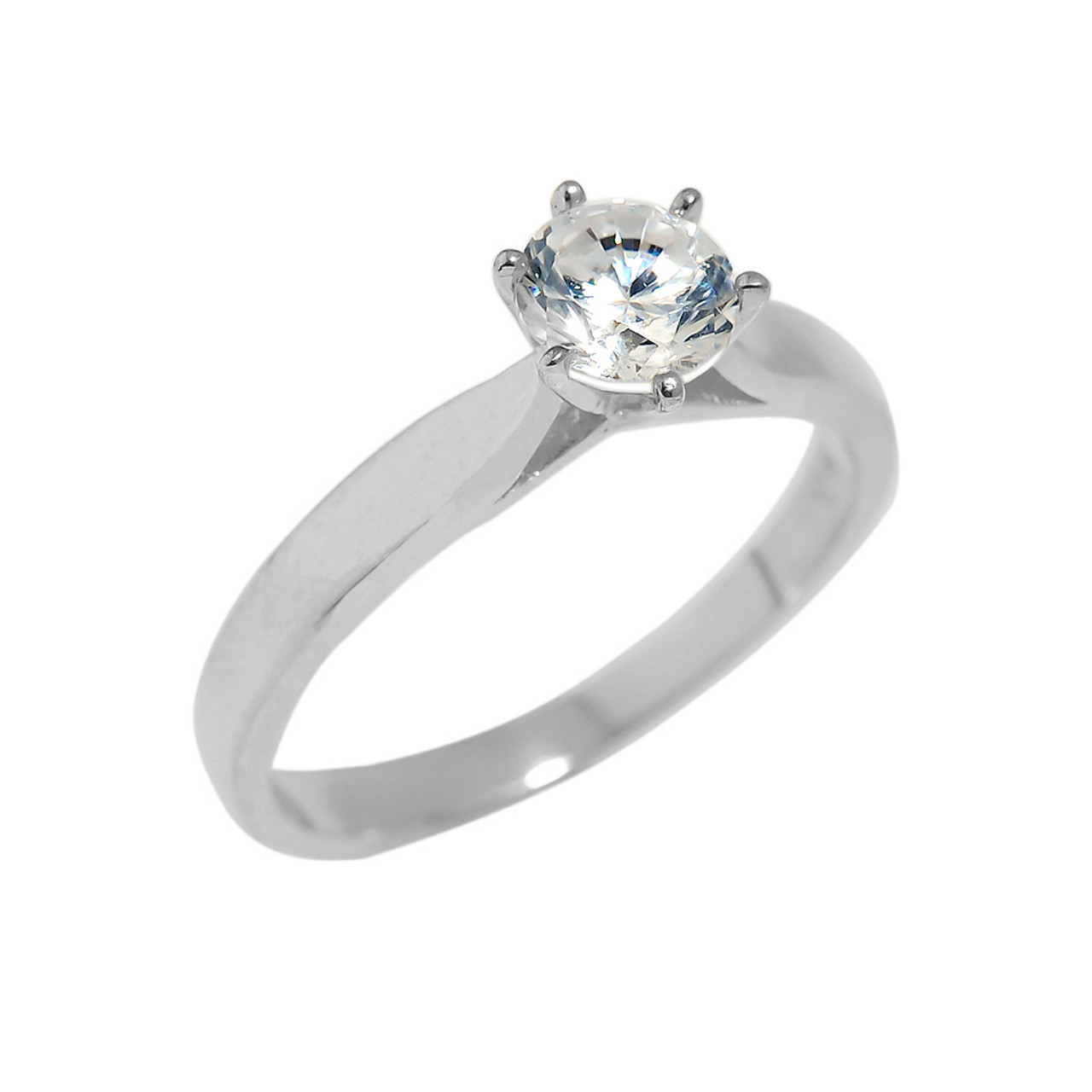 Solid White Gold Cubic Zirconia Engagement Ring Solid White Gold Cubic Zirconia Engagement Ring