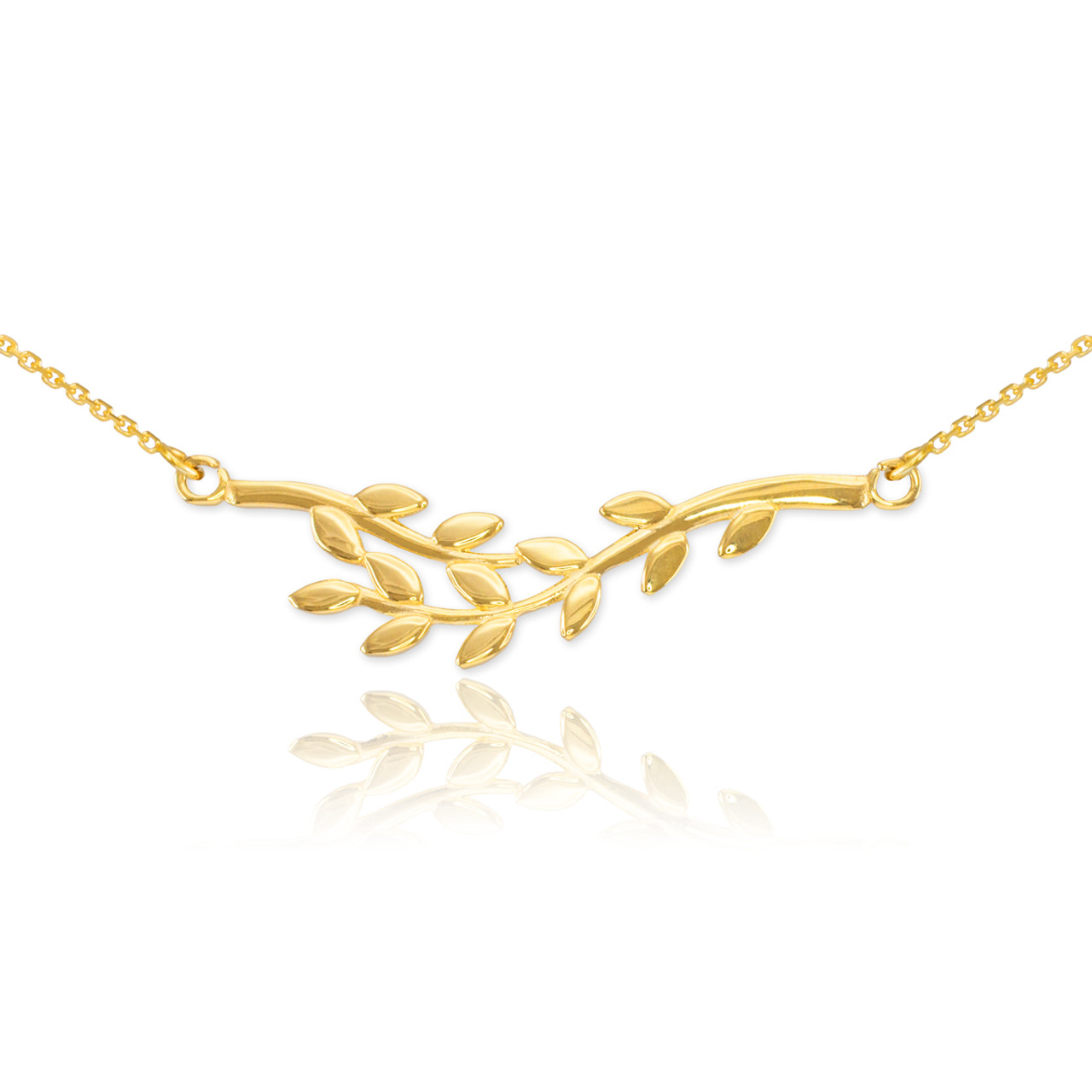 14K Polished Gold Olive Branches Necklace Olive Branch Necklaces