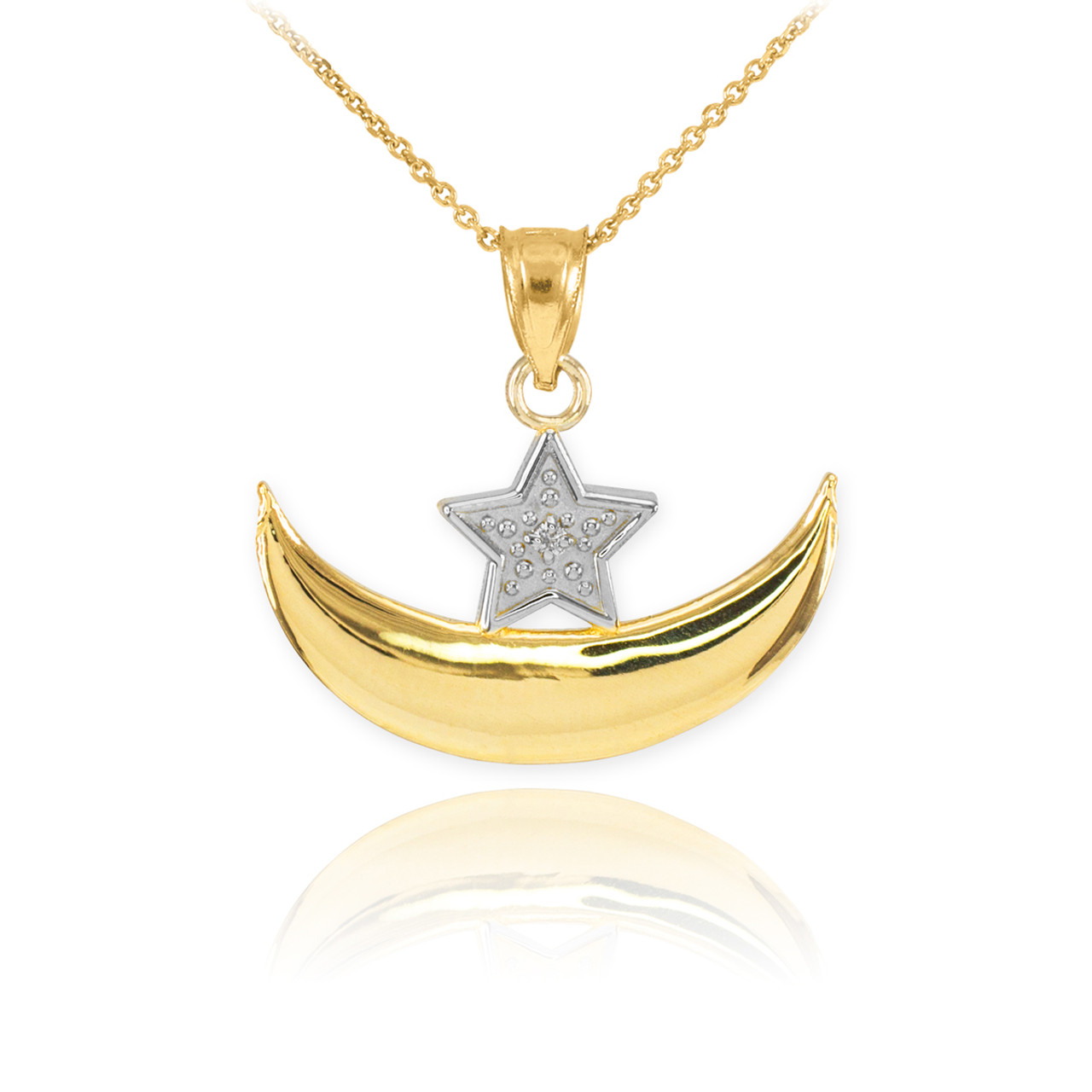 Gold crescent moon and star pendant clearance