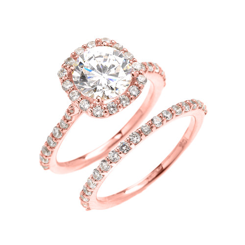 Beautiful Dainty Rose Gold 3 Carat Halo Solitaire CZ Engagement Wedding