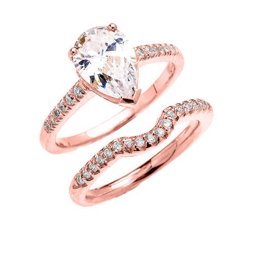  Rose  Gold  Dainty Pear Shape Cubic  Zirconia  Solitaire 