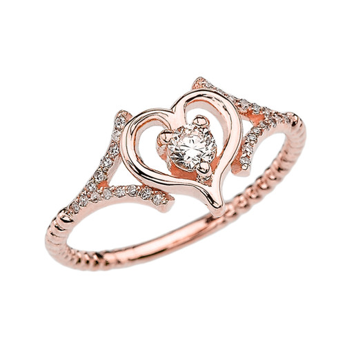  Rose  Gold  Dainty  Open Heart Diamond Solitaire Rope Design 