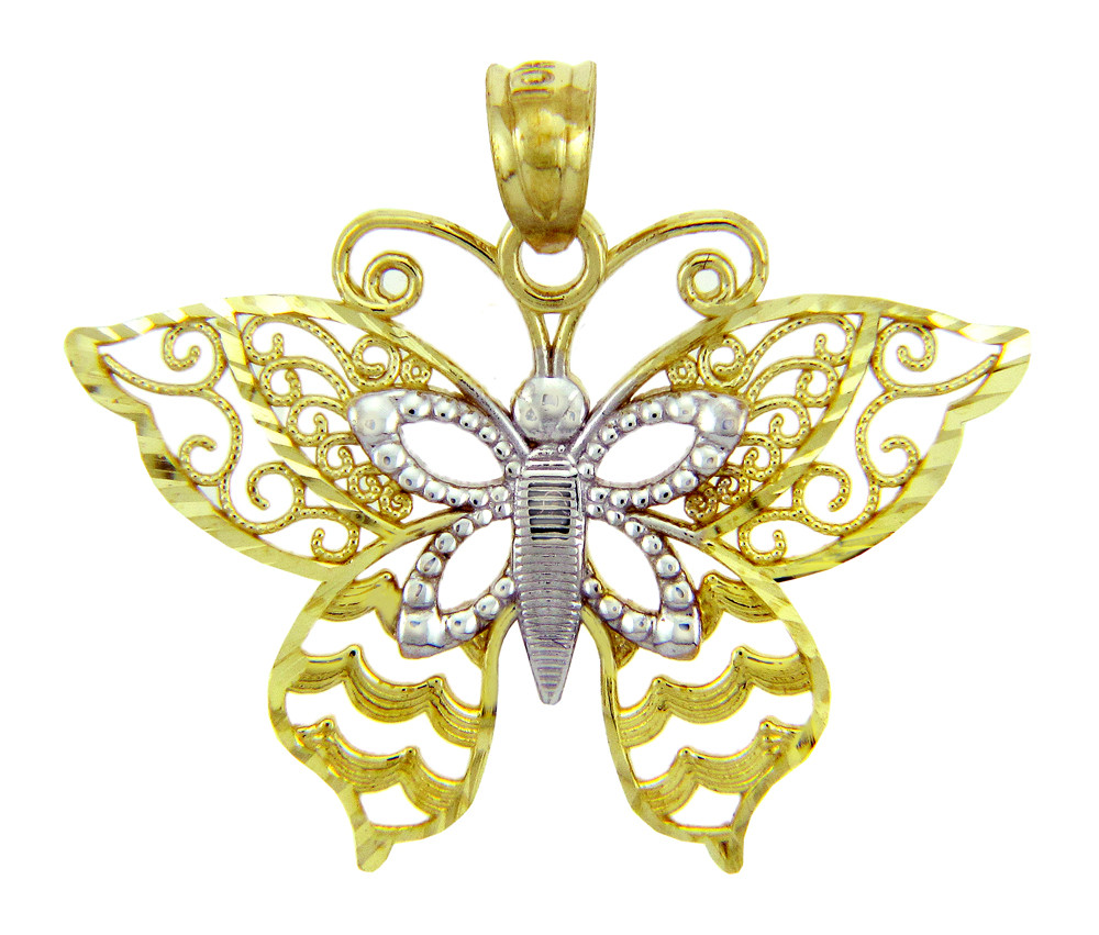 Two-Tone Gold Butterfly Charm Pendant | eBay