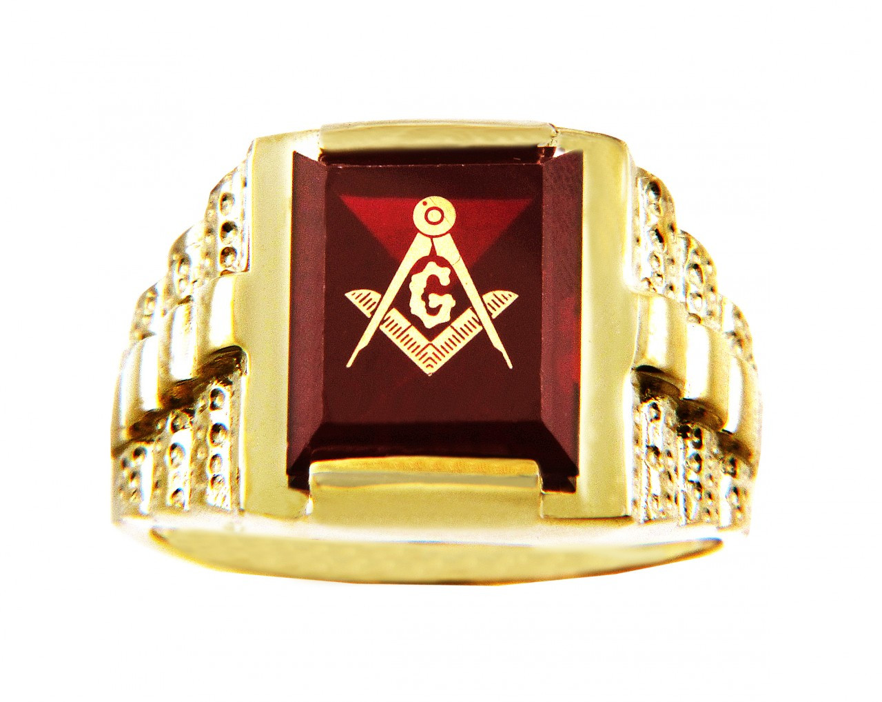 Freemason Red Square and Compass Gold Masonic Men's Ring Letter
