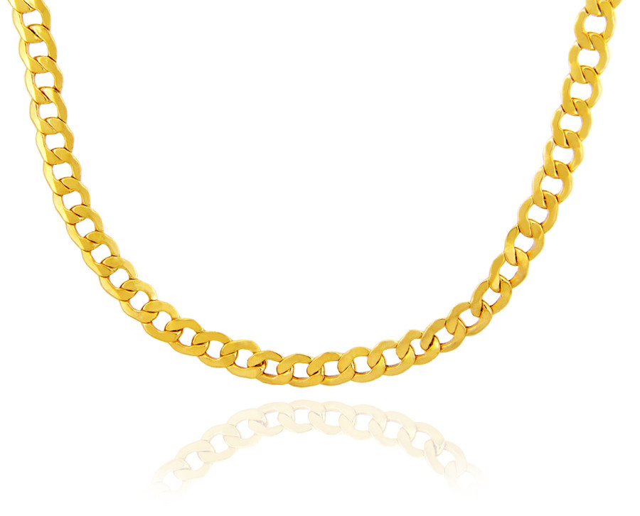 14k Gold Hollow Curb or Cuban Chain Necklace with Lobster Clasp 2.4mm