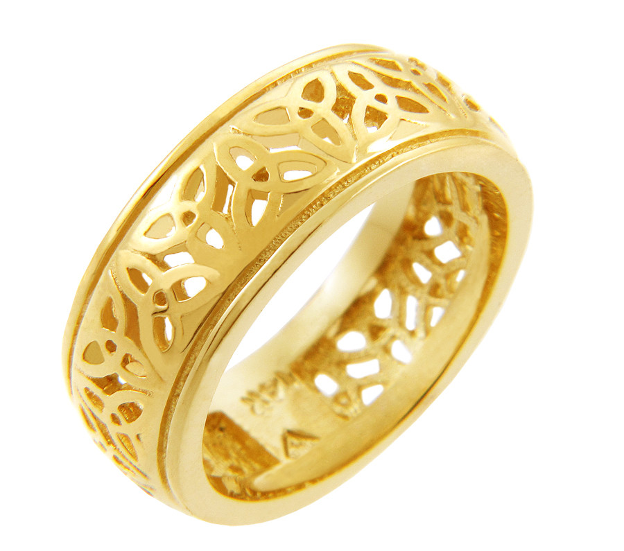 14K Yellow Gold Celtic Triquetra Band - Celtic Trinity Knot Ring (Made