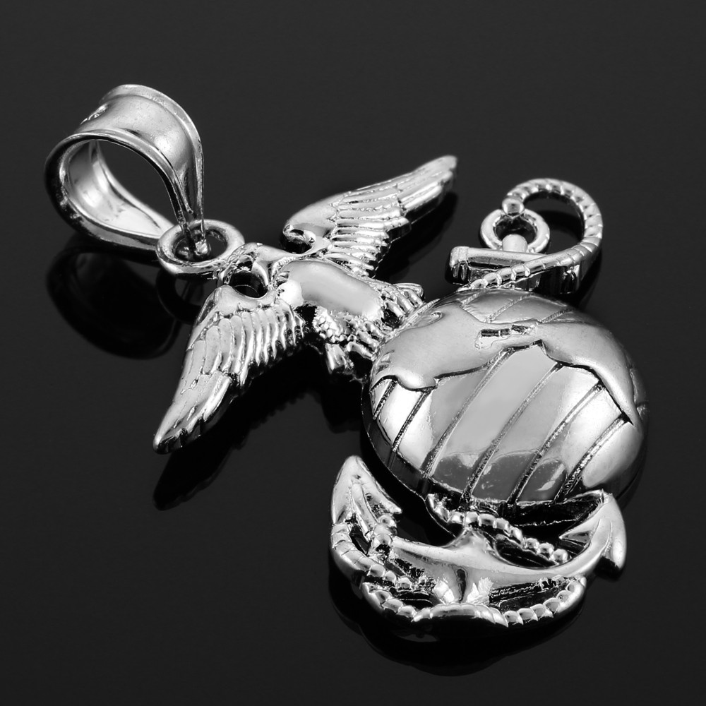14k White Gold U.S Marine Corps Insignia Charm Pendant 17mmx9mm