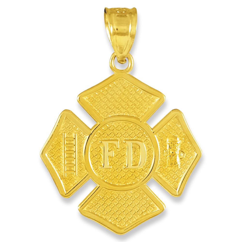 Men American Heroes Solid 10k Gold Fireman Firefighter Emblem Pendant ...