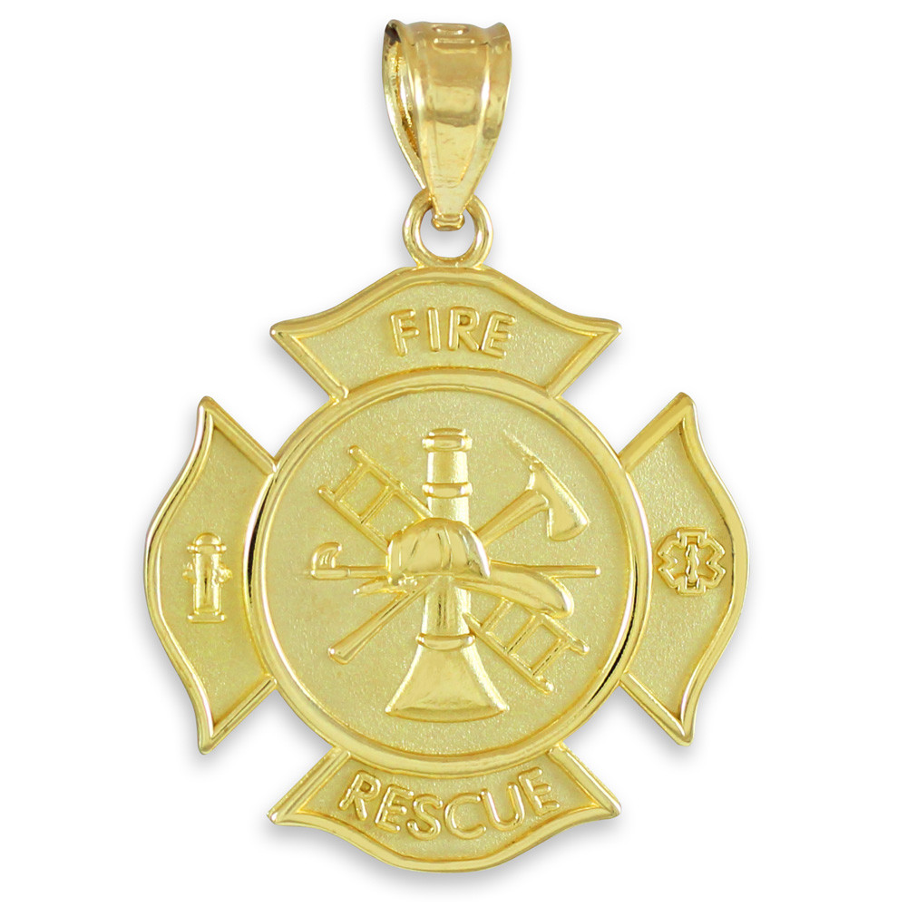 Gold Fire Rescue Firefighter Solid Badge Pendant Necklace | eBay