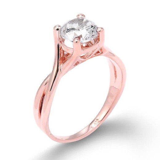 Rose Gold Infinity Band CZ Solitaire Engagement Ring