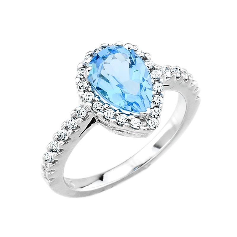 14k White Gold Blue Topaz December Birthstone Diamond Engagement Ring ...