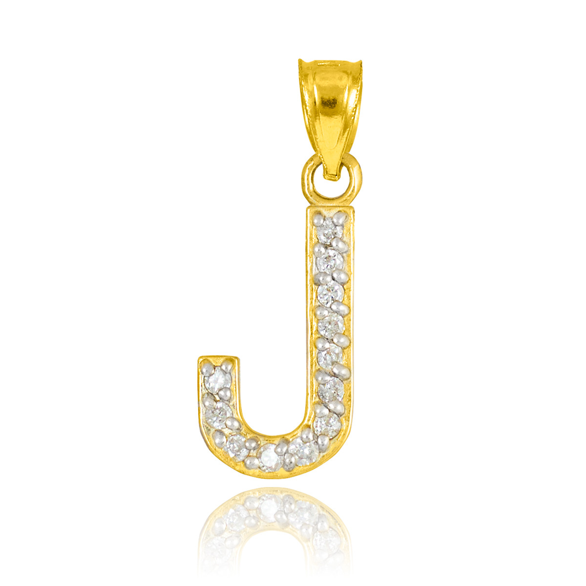 10k Letter "J" Initial Gold Pendant Necklace with Diamonds 0.12 ctw | eBay