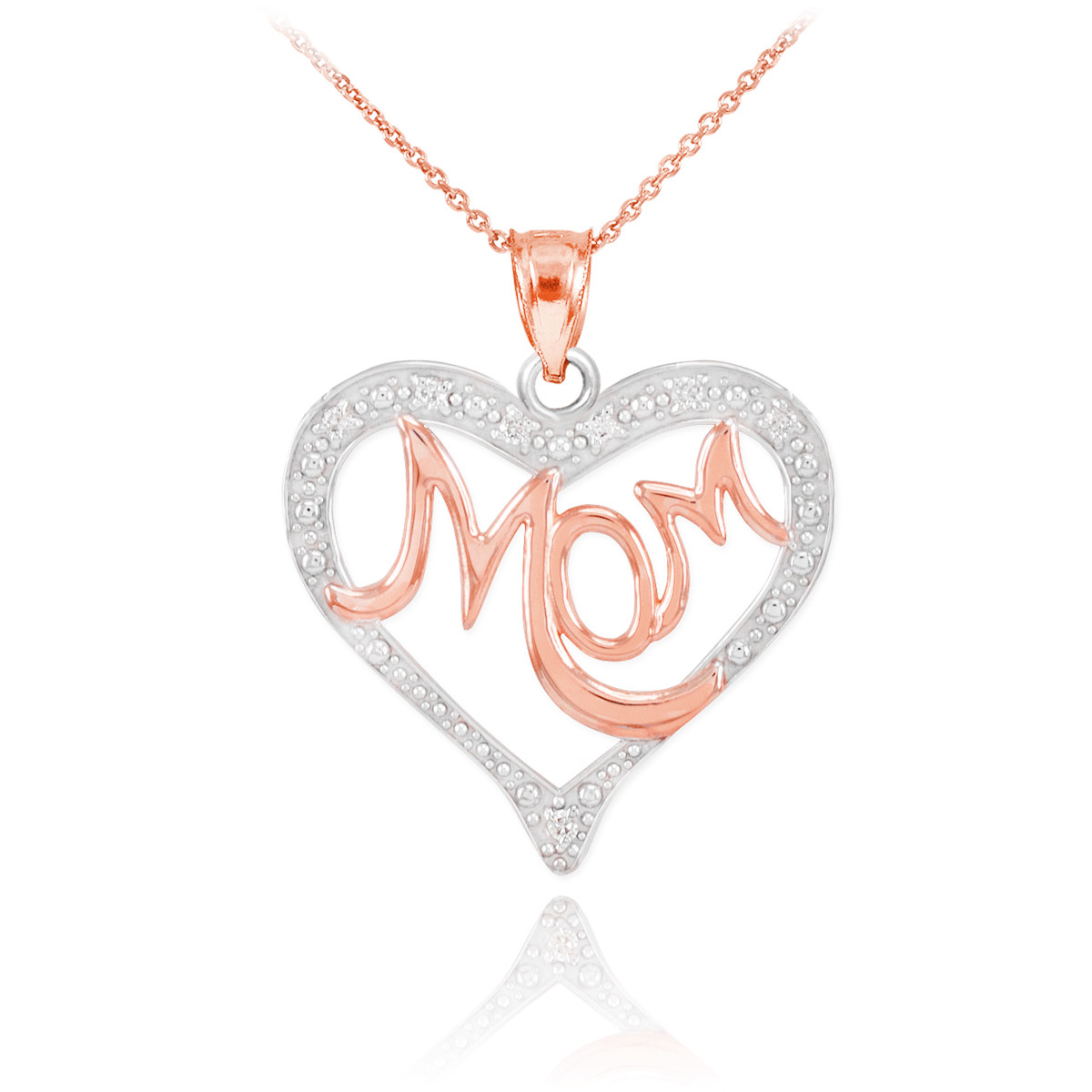 Mother's Day Gifts 14K Two-Tone Rose Gold Studded Diamonds MoM Heart ...