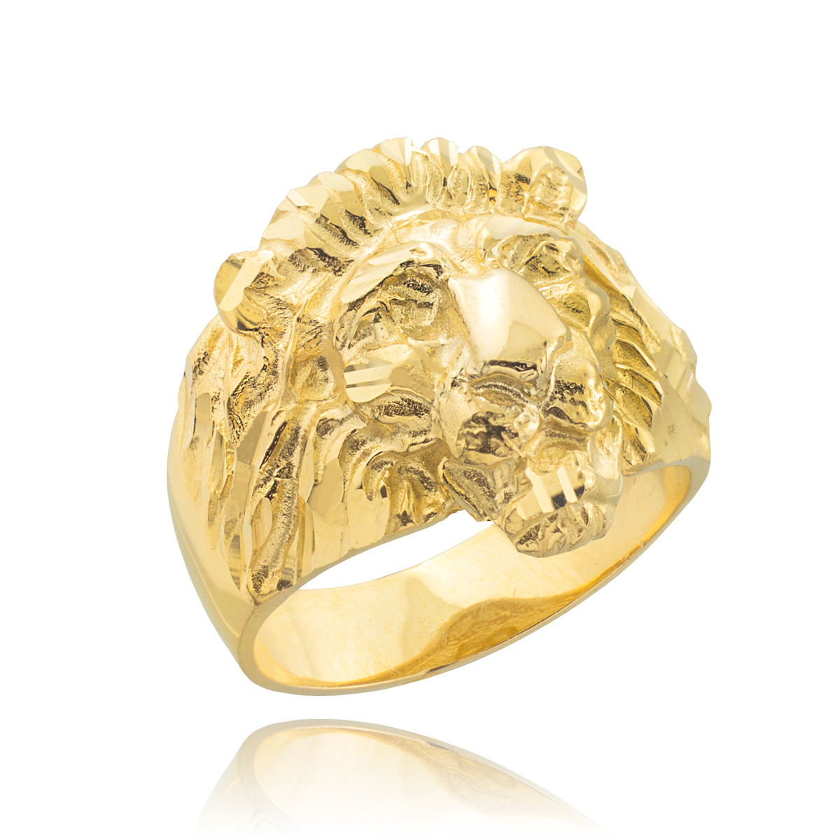 Men s Solid Gold Lion Head Ring  Large Lion Rings 