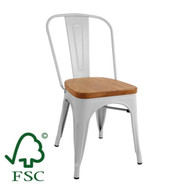 Tolix Chair - White Whit Timber Seat 