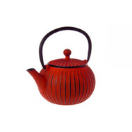 Cast Iron Teapot - Ribbed Red/Black