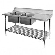 Left Inlet Double Sink Dishwasher Bench DSBD7-2400L/A. Weekly Rental $15.00
