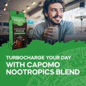 Cafe Capomo Focus - Nootropic  Blend  -Coffee Alternative, Maya Nut Herbal Coffee Substitute, Caffeine-free  - Medium Roast 11 oz - 25 Years of Premium Service.