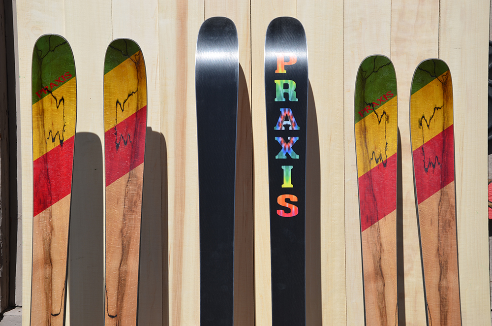 EXP touring skis with spalted beech wood veneer top