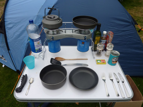 setting up a camp kitchen