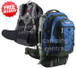 Caribee Thunder Bay 75 Travelpack + 28L Daypack Bag - Front and Back View (Blue)