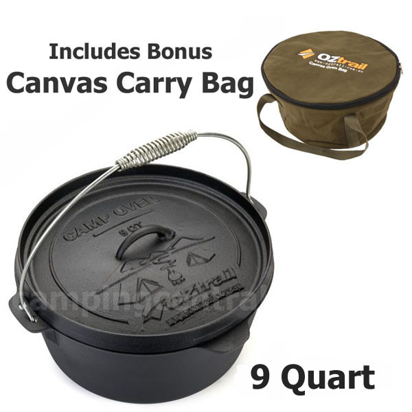 OZtrail 9 Quart Camp Oven Cast Iron Pot Pan Cookware available at Camping Central Australia with