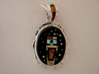 Native American Inlaid Pendant with Yei Figure and Starry Night Design