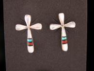 Mother of Pearl, Turquoise and Coral Inlay Earrings