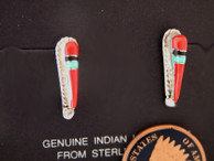 Petite Zuni Arrowhead Inlaid Earrings in Coral by Willie Gia