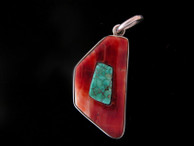 Orange Spiny Shell with Inset Natural Turquoise Pendant by Ron Henry