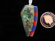 Green Turquoise Pendant with Lapis and Coral Accents by Ron Henry (SORRY SOLD)