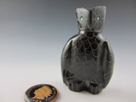 Owl Fetish Carving from Black Marble by Zuni artist Russell Shack available at Sacred Bear Jewelry.