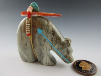 Bear Fetish Carving from Picasso Marble by Zuni artist Donavan Laiwakete available at Sacred Bear Jewelry.